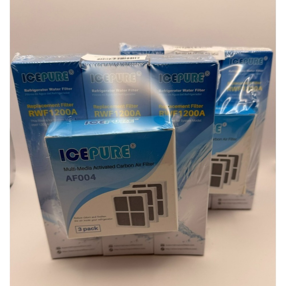 ICEPURE RWF1200A Refrigerator Water Filters 3 Pack + AF004 Air Filters 3 Pack X2